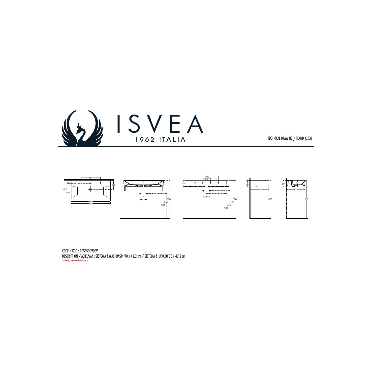 Isvea Sistema Z Frame 90 cm Lavabo - Görsel 2