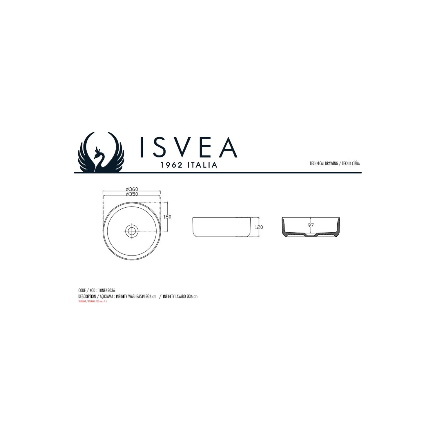 Isvea Infinity Ø 36 cm Tezgahüstü Lavabo - Vizon - Görsel 2