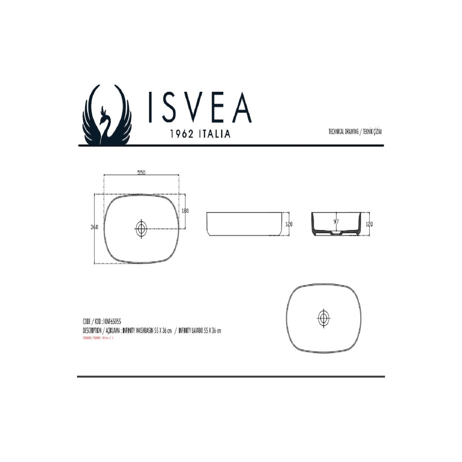 Isvea Infinity 55 cm Tezgahüstü Lavabo-Mat Siyah - Görsel 2