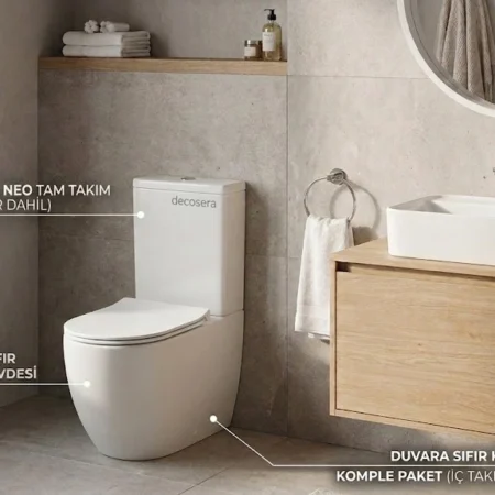 İsvea sentimenti neo duvara sıfır kanalsız takım klozet seti yavaş kapak ve İç takım dahil