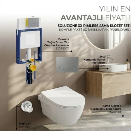 isvea soluzione xx kanalsız asma klozet ve gömme rezervuar 5 li set