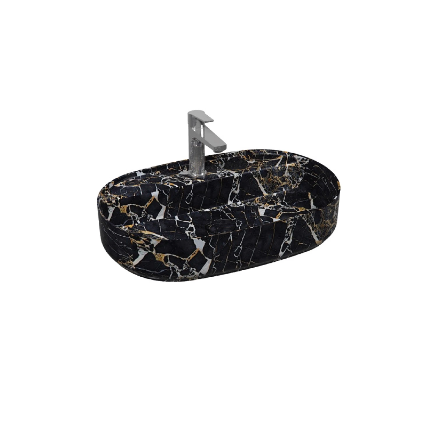 INFINITY Tezgah Üstü Lavabo 60 cm Marmo Siyah - Bas-Ac Dahil Set - Görsel 2