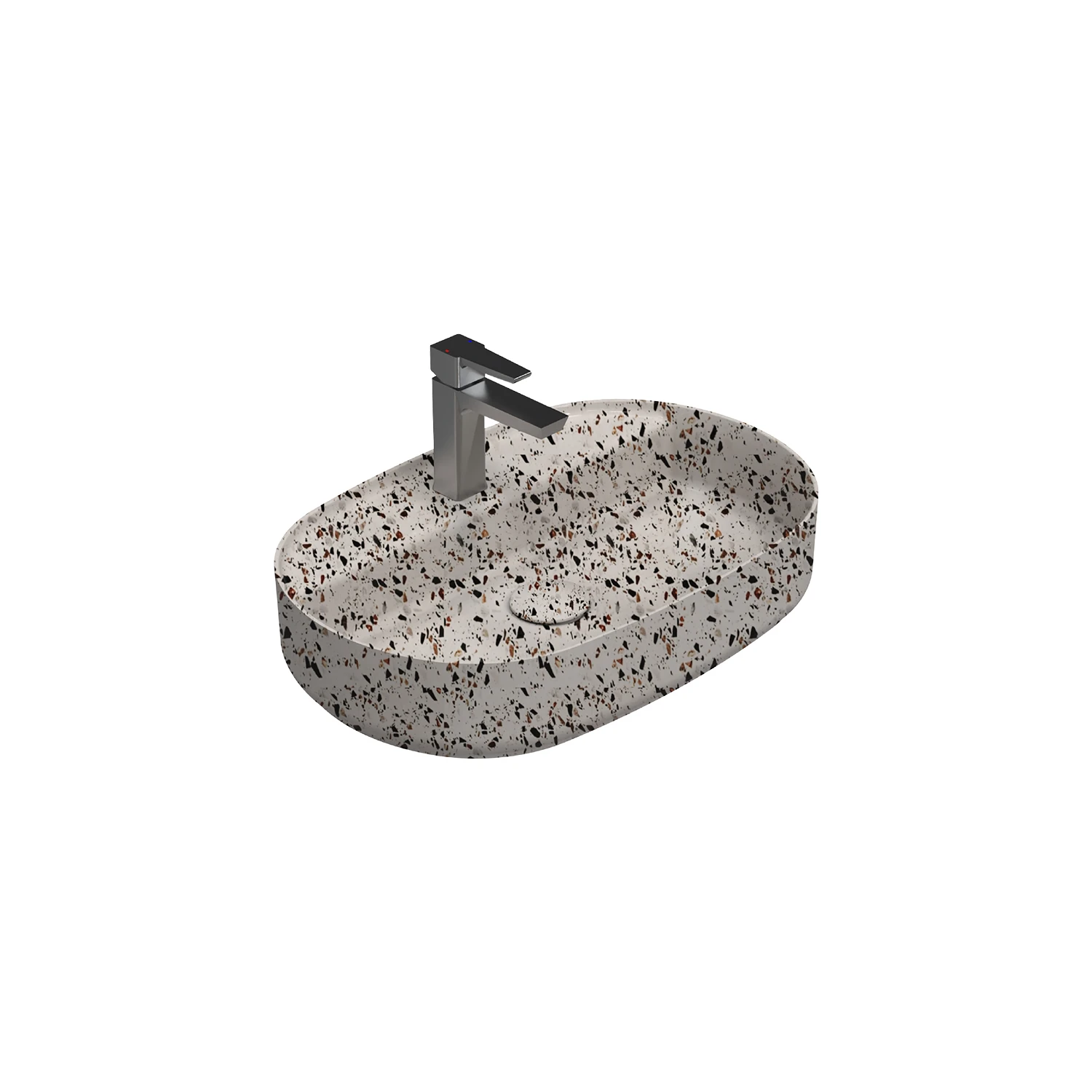 INFINITY Tezgah Üstü Lavabo 60 cm Terrazzo Mat Beyaz - Bas-Ac Dahil Set - Görsel 2
