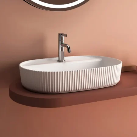 Isvea Sintesi Tezgah Üstü Line Dekorlu Lavabo Beyaz 60 cm