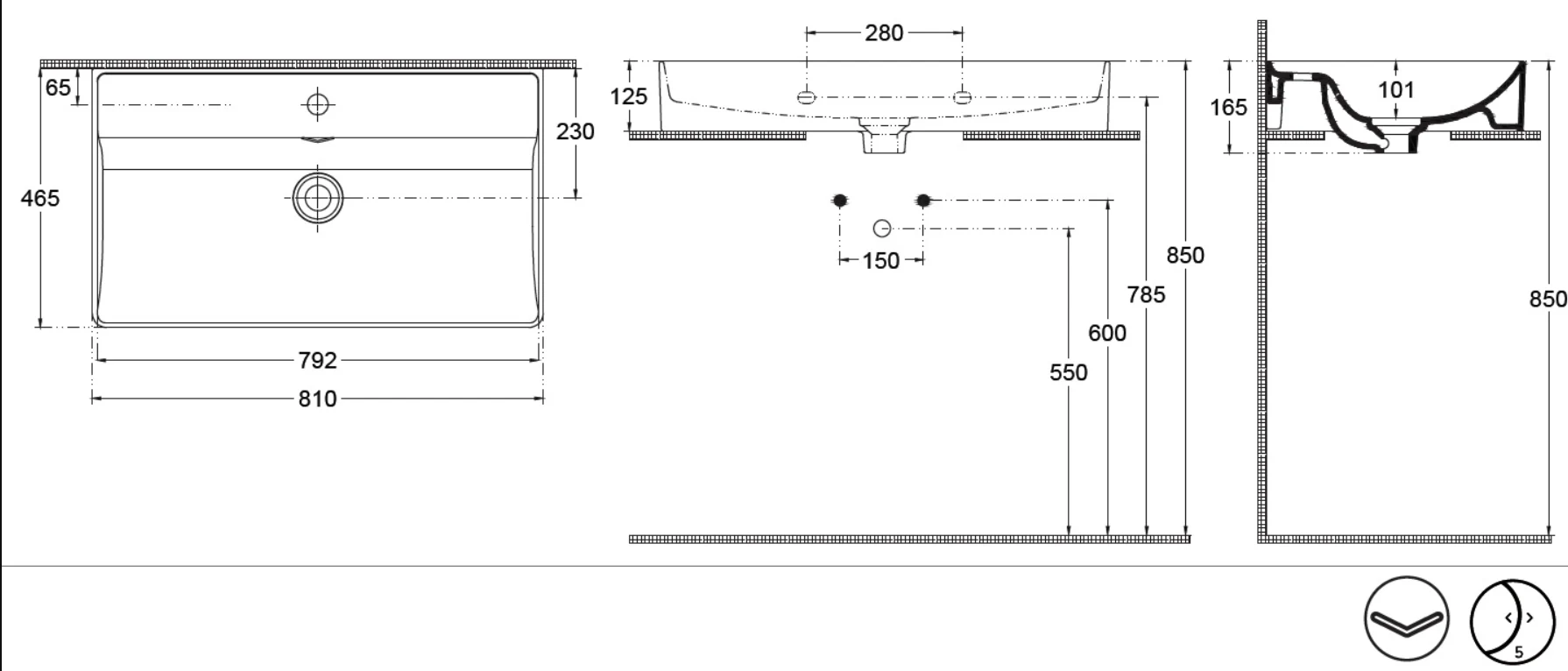 VEA Tezgah Üstü Lavabo Beyaz 81 cm - Görsel 2