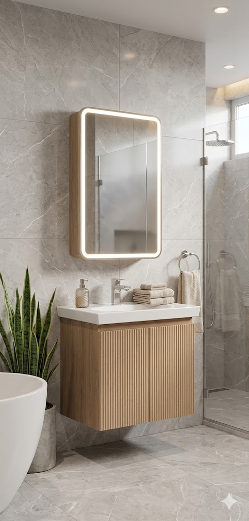 İsvea Finestra 60 cm Lavabo Dolabı + Dolaplı Ayna Set - Cappucino