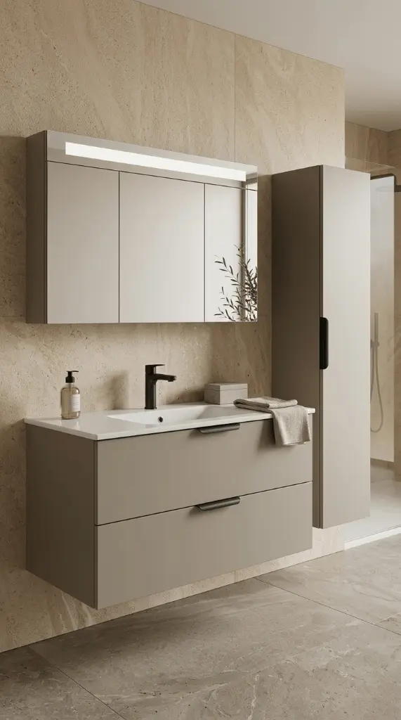 İsvea Liv 100 cm Çift Çekmeceli Lavabo Dolabı + Dolaplı Ayna Seti