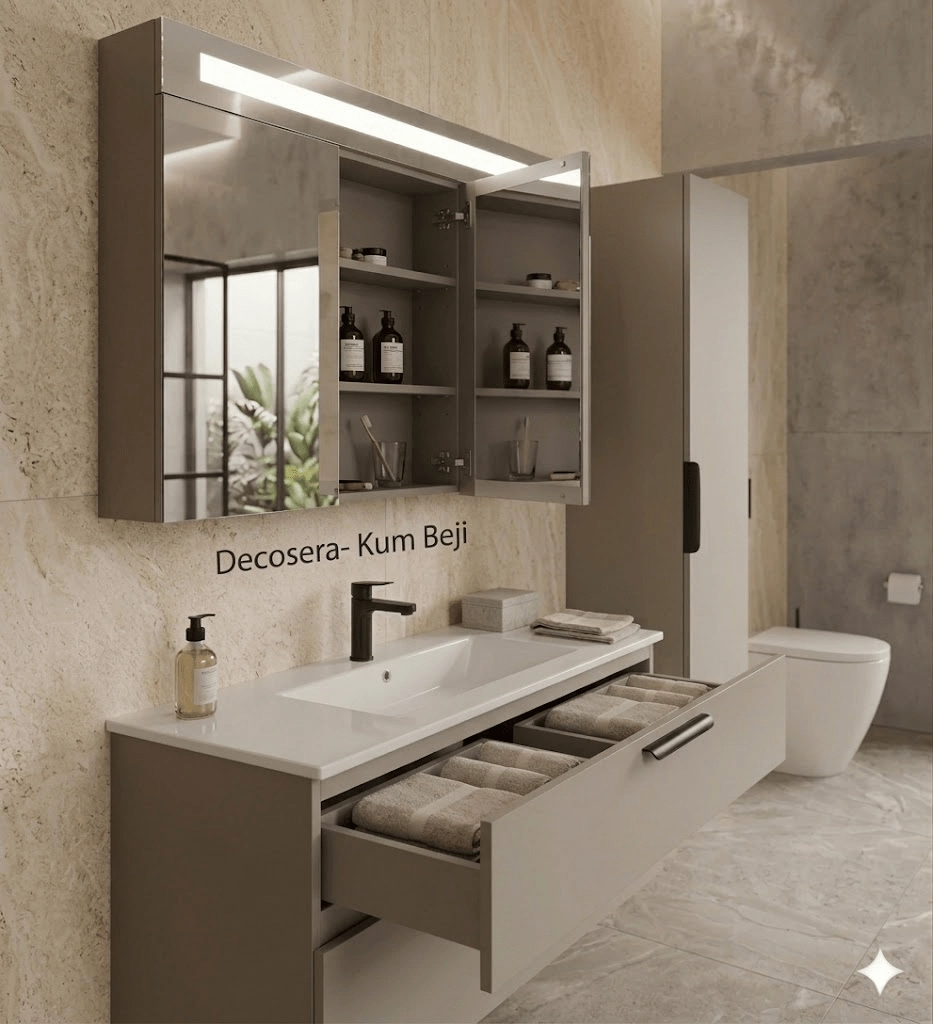 İsvea Liv 100 cm Çift Çekmeceli Lavabo Dolabı + Dolaplı Ayna Seti - Görsel 2