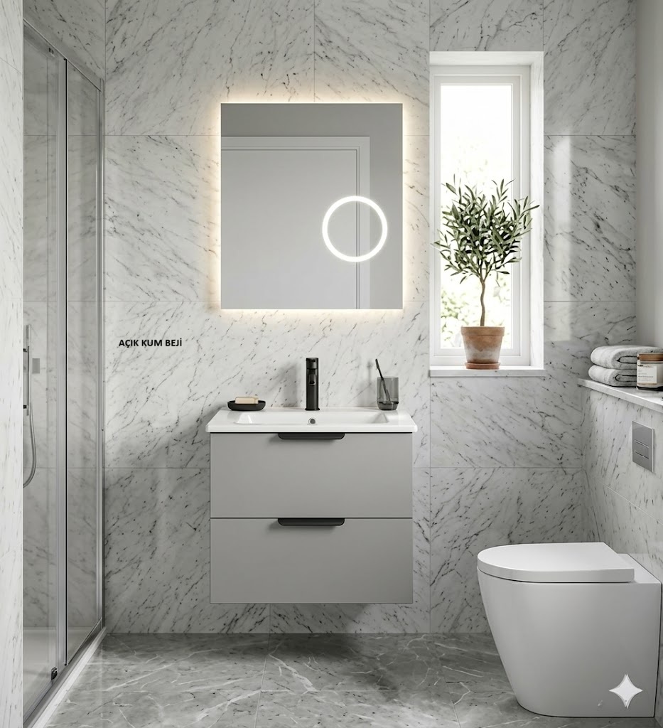 İsvea Liv 60 cm Çift Çekmeceli Lavabo Dolabı + Büyüteçli Ayna Seti