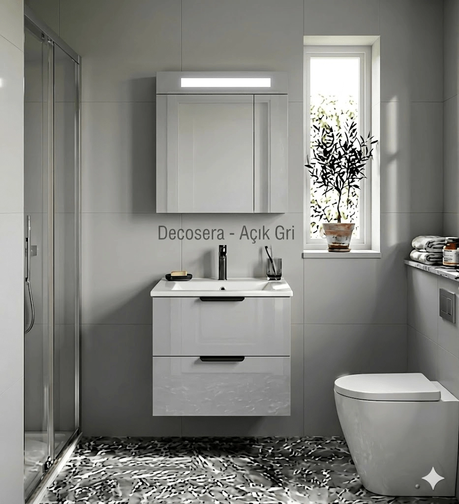 İsvea Liv 60 cm Çift Çekmeceli Lavabo Dolabı + Dolaplı Ayna Seti - Görsel 4