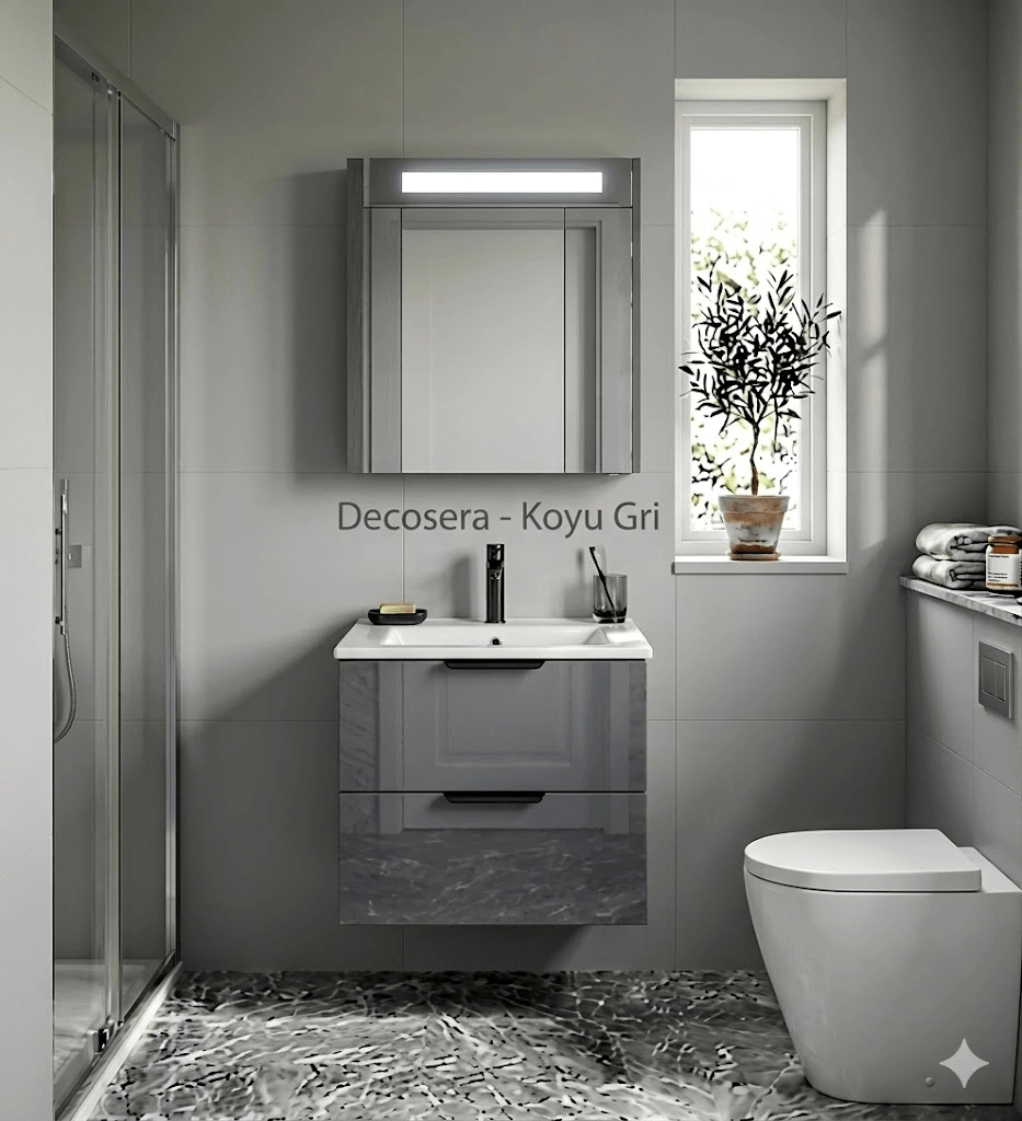 İsvea Liv 60 cm Çift Çekmeceli Lavabo Dolabı + Dolaplı Ayna Seti - Görsel 3