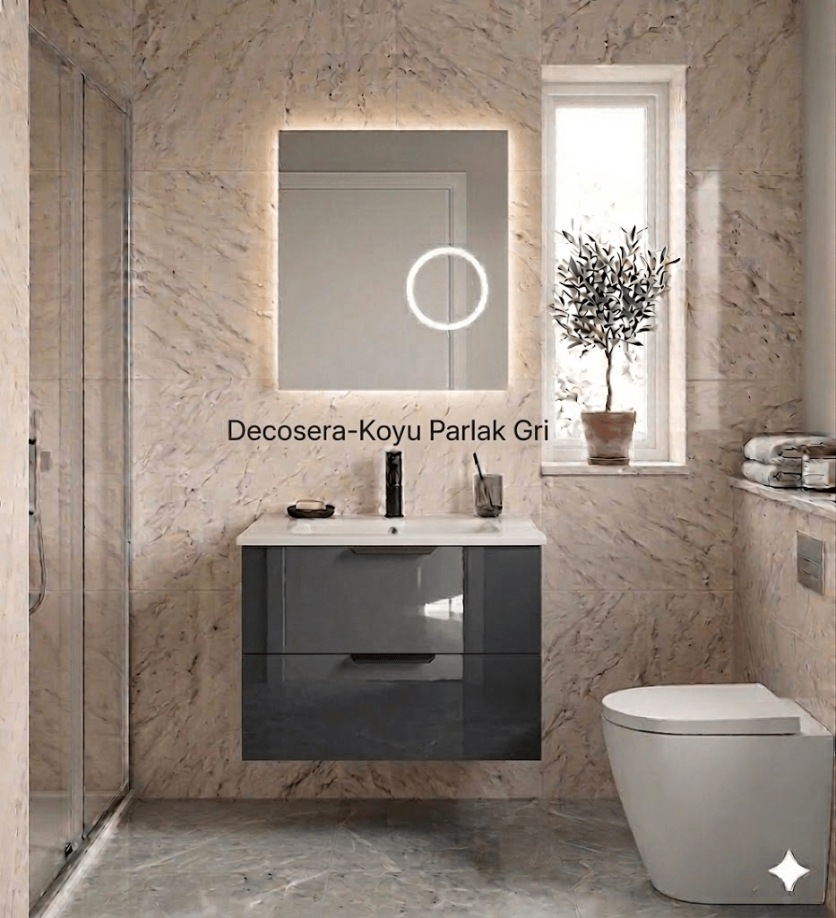 İsvea Liv 80 cm Çift Çekmeceli Lavabo Dolabı + Büyüteçli Ayna Seti - Görsel 2