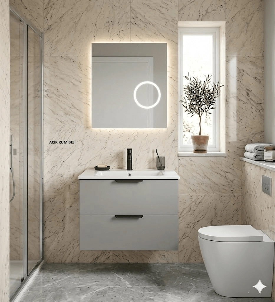 İsvea Liv 80 cm Çift Çekmeceli Lavabo Dolabı + Büyüteçli Ayna Seti - Görsel 3