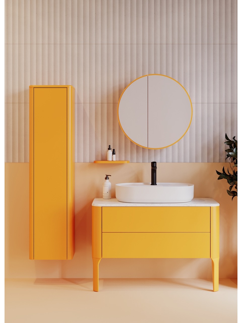 SOGNO Lavabo Dolabı ve Ayna Seti, 100 CM - Amber Sarı