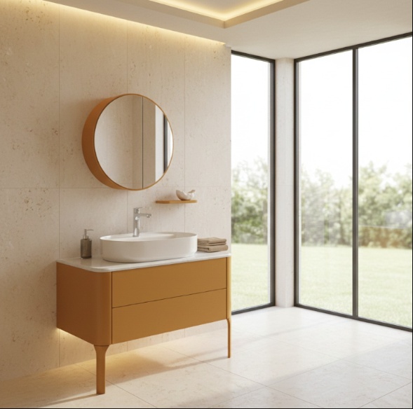 SOGNO Lavabo Dolabı ve Ayna Seti, 100 CM - Amber Sarı - Görsel 3
