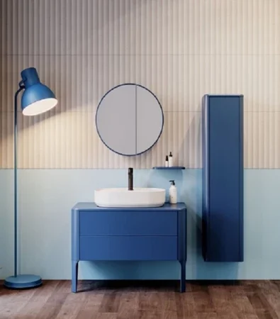 SOGNO Lavabo Dolabı ve Ayna Seti, 100 CM - Gece Mavisi
