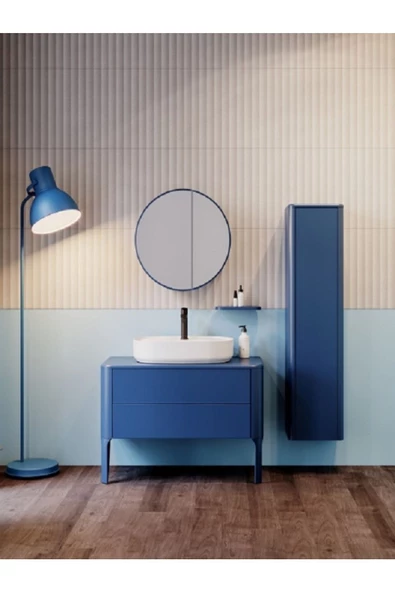 SOGNO Lavabo Dolabı ve Ayna Seti, 100 CM - Gece Mavisi