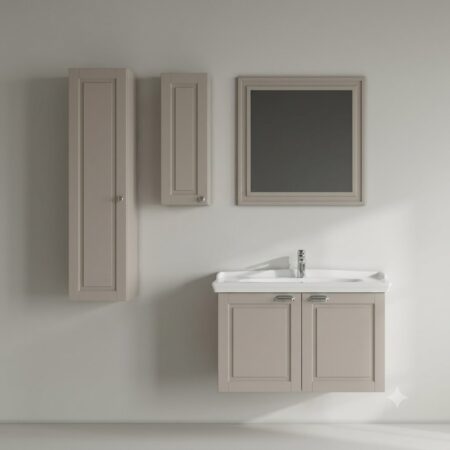 VALENTIA Kapaklı Lavabo Dolabı ve Ayna Seti, 90 CM - Açık Kahve