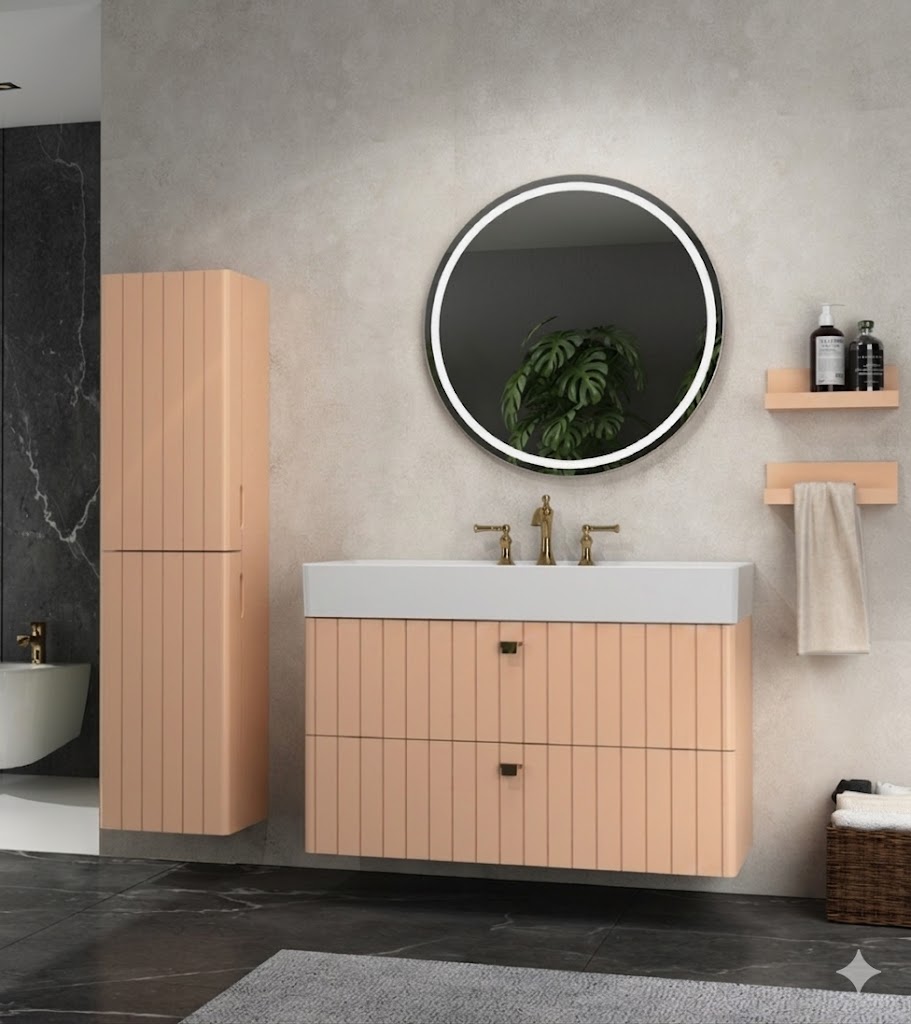 VEA Lavabo Dolabı 100 cm, Rosa Renk ve 100 cm LED’li Ayna SET