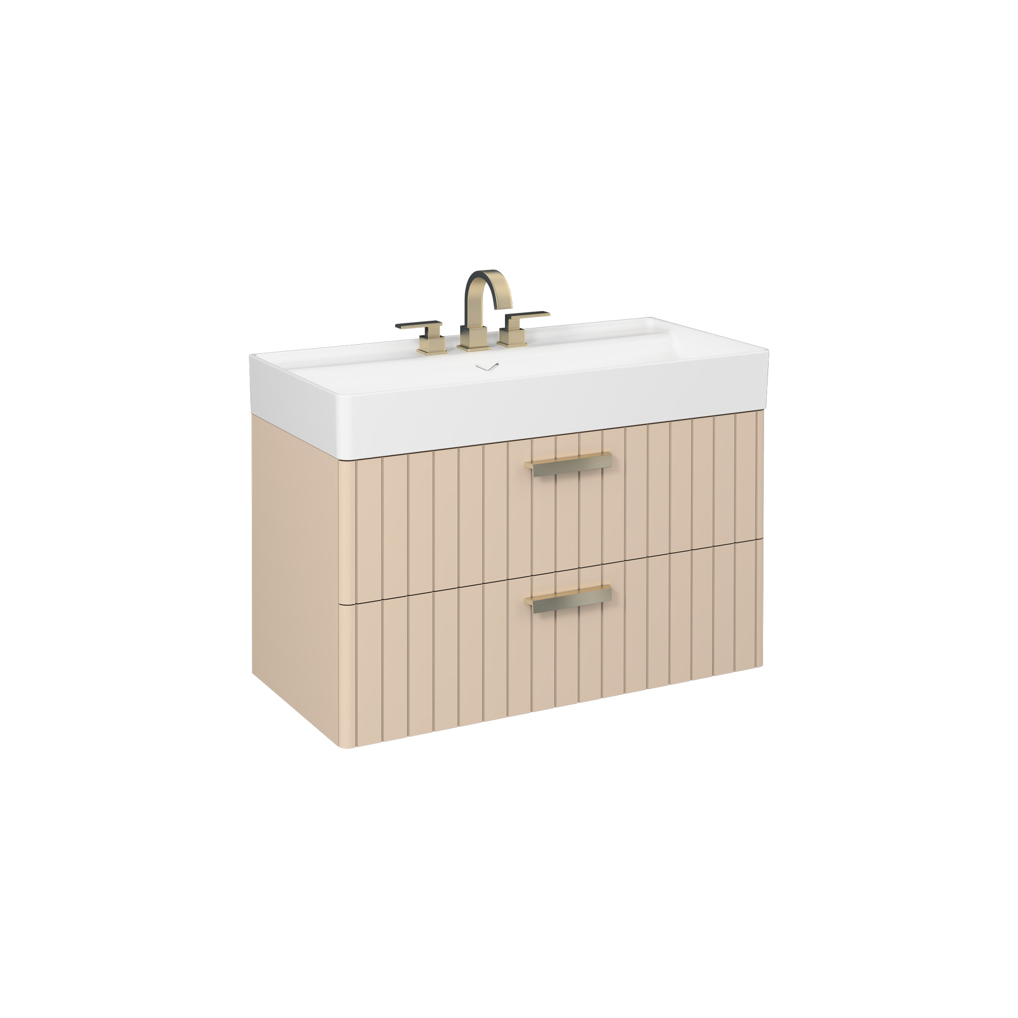 VEA Lavabo Dolabı 100 cm, Koyu Bej ve 100 cm LED’li Ayna SET - Görsel 2