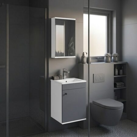 İsvea Bari 40x35 cm Mini Lavabo Dolabı + Dolaplı Aynalı Set