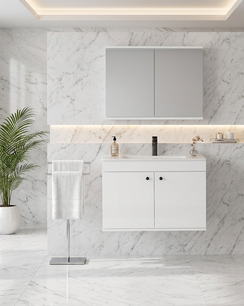 İsvea Bari 80 cm Lavabo Dolabı + Dolaplı Aynalı Set