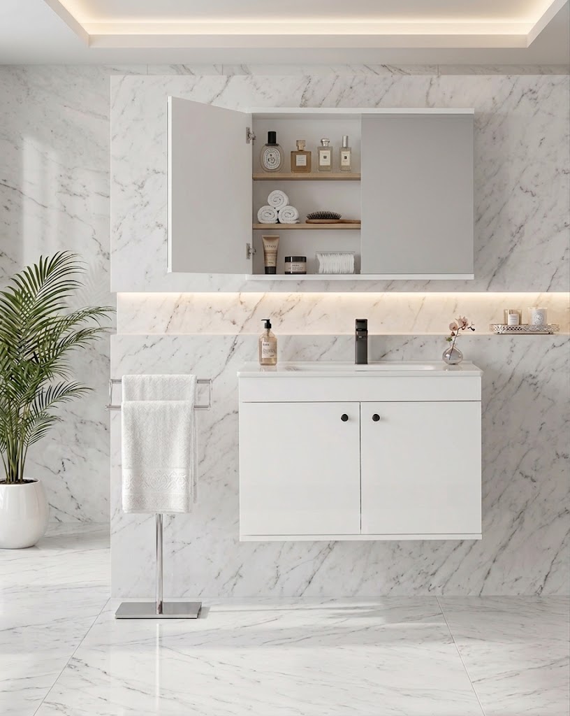 İsvea Bari 80 cm Lavabo Dolabı + Dolaplı Aynalı Set - Görsel 2